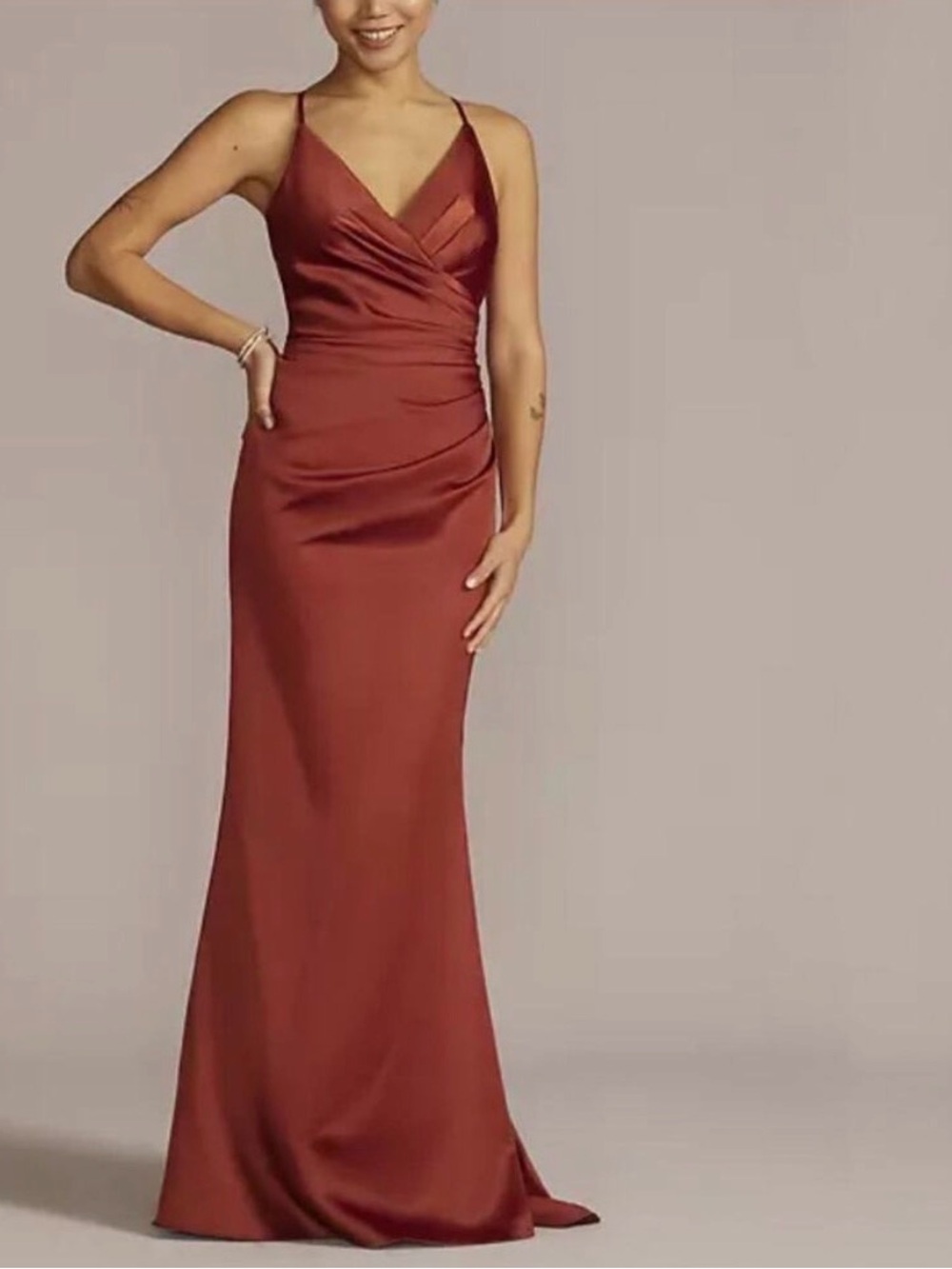 David's Bridal Satin Slip Gown in Rust Red